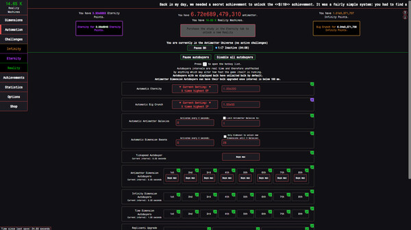 Antimatter Dimensions gameplay screenshot