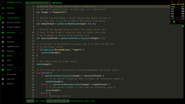 Bitburner gameplay screenshot