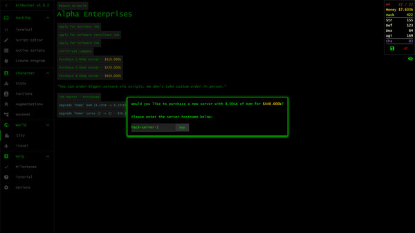 Bitburner gameplay screenshot
