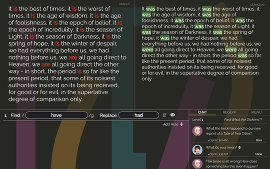 Copy Editor: A RegEx Puzzle gameplay screenshot