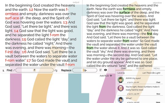 Copy Editor: A RegEx Puzzle gameplay screenshot