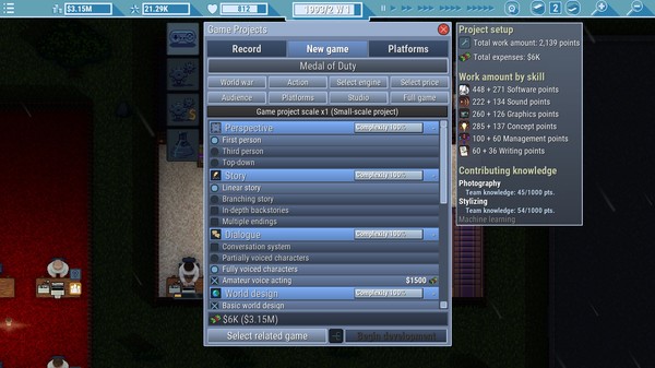 Game Dev Studio gameplay screenshot