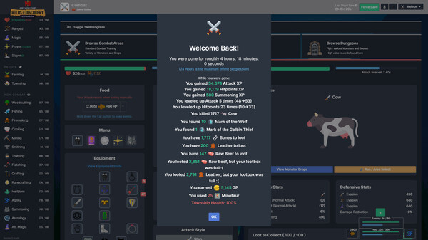 Melvor Idle gameplay screenshot