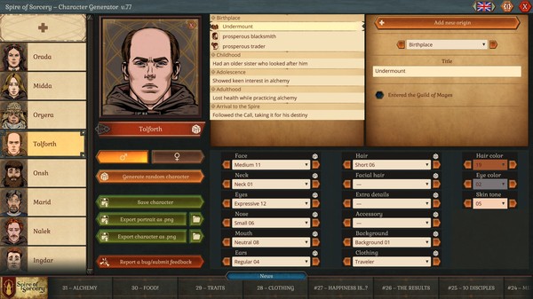 Spire of Sorcery – Character Generator gameplay screenshot