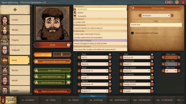 Spire of Sorcery – Character Generator gameplay screenshot