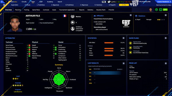 Tennis Manager 2023 gameplay screenshot